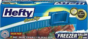 Hefty One Zip Slider Bags Freezer 1gal 2.5 mil Clear 25/Box R82425