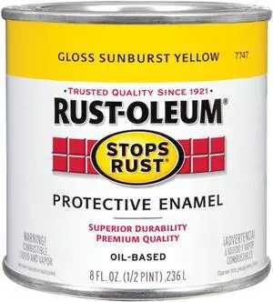Rustoleum Half Pint Gloss Sunburst Yellow Oil Based Stops Rust Protective Ename