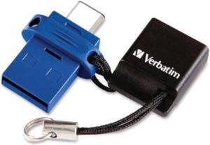 Verbatim 64GB Store 'n' Go Dual USB Flash Drive for USB-C Devices - Blue - 64 GB - USB Type C, USB 3.0 - Blue DRIVE FOR UCB-C DEVICES BLUE - 99155