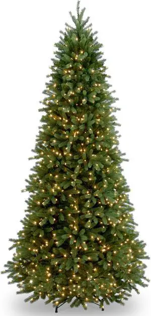 National Tree Company PEJF130490 9 ft. Pre-Lit Jersey Fraser Fir Slim Tree - 57" x 57" x 108" - Green Tree, Green Tree Stand