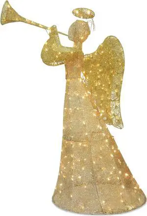 National Tree Company DF210004C 60" Champagne Angel Decoration - AC Powered - Warm White LED Lights - 18" x 33" x 60" - Champagne