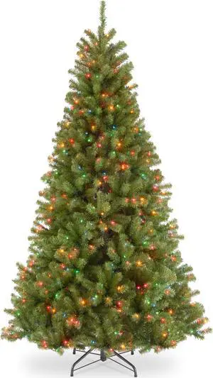 National Tree Company NRV730170 7 ft. Pre-Lit North Valley Spruce Tree - 47" x 47" x 84" - Green Tree, Green Tree Stand