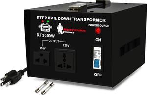 Rockstone Power 3000 Watt Voltage Converter Transformer - Heavy Duty Step Up/Down AC 110V/120V/220V/240V Power Converter - Circuit Breaker Protection – DC 5V USB Port - CE Certified [3-Year Warranty]