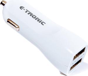 Etronic ® 3.1A (15W) Dual-Port Turbo USB Car Charger Designed for Apple and Android Devices - White