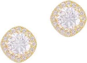 18k Yellow Gold Plated Cubic Zirconia Cushion Shape Halo Stud Earrings (1.90 carats) by ORROUS & CO