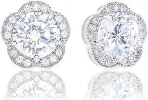 18k Gold Plated Cubic Zirconia Flower Halo Stud Earrings (2.30 carats)