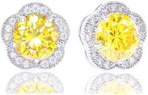 18k Gold Plated Cubic Zirconia Flower Halo Stud Earrings (2.30 carats)
