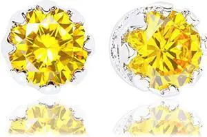 18k Gold Plated Cubic Zirconia Crown Solitaire Stud Earrings (3.50 carats)