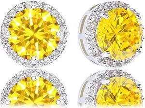 18k Gold Plated Cubic Zirconia Round Halo Stud Earrings (3.45 carats)