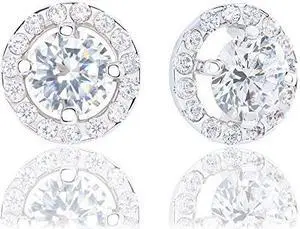18k Gold Plated Illusion Solitaire Cubic Zirconia Halo Stud Earrings (2.25 carats)