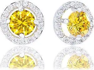 18k Gold Plated Illusion Solitaire Cubic Zirconia Halo Stud Earrings (2.25 carats)