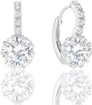 18k Gold Plated Solitaire Cubic Zirconia Leverback Earrings (5.00 carats)
