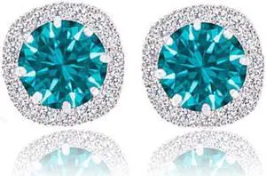 ORROUS & CO Legacy Collection 18K Gold Plated Cubic Zirconia Cushion Shape Halo Stud Earrings