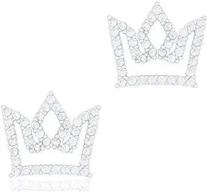 18k White Gold Plated Cubic Zirconia Princess Crown Stud Earrings by Orrous & Co.