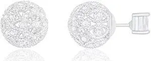 18k White Gold Plated Cubic Zirconia Princess Cut Solitaire Reversible Ball Stud Earrings (0.50 carats)
