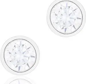 18k White Gold Plated Cubic Zirconia Round Cut Unisex Solitaire Stud Earrings (1.50 carats)