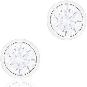 18k White Gold Plated Cubic Zirconia Round Cut Unisex Solitaire Stud Earrings (2.00 carats)