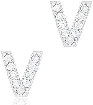 18k White Gold Plated "V" Shaped Victory Cubic Zirconia Stud Earrings by Orrous & Co.
