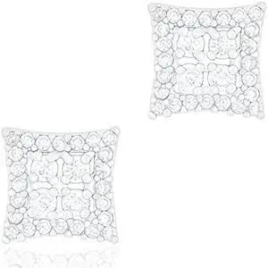 18k White Gold Plated Cubic Zirconia Square Unisex Stud Earrings by ORROUS & CO