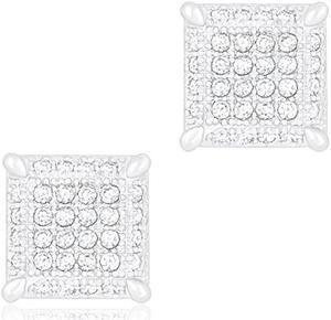 18k White Gold Plated Cubic Zirconia Ice Cube Dice Shape Unisex Stud Earrings by ORROUS & CO