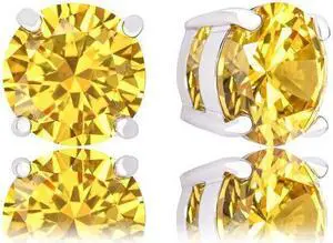 18k Gold Plated Round Cubic Zirconia Solitaire Stud Earrings (6.80 carats)