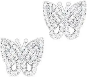 18k White Gold Plated Cubic Zirconia Butterfly Stud Earrings by ORROUS & CO