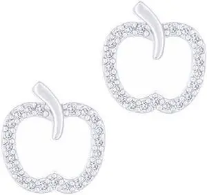 18k White Gold Plated Cubic Zirconia Apple Stud Earrings by Orrous & Co