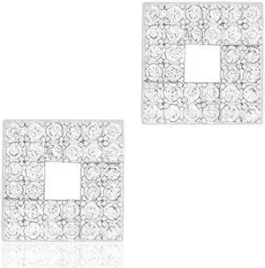 18k White Gold Plated Cubic Zirconia Hollow Square Unisex Stud Earrings by ORROUS & CO