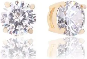 18k Gold Plated Round Cubic Zirconia Solitaire Stud Earrings (6.80 carats)
