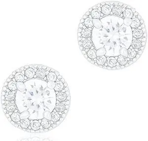 18k White Gold Plated Cubic Zirconia Round Halo Stud Unisex Earrings (0.50 carats) by Orrous & Co.
