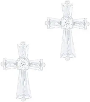 18k White Gold Plated Cubic Zirconia Cruciform Cross Stud Earrings by Orrous & Co.