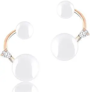 18k White Gold Plated White Simulated Shell Pearl with Cubic Zirconia Accented Curved Earrings (8.5-9mm, 5-5.5mm)