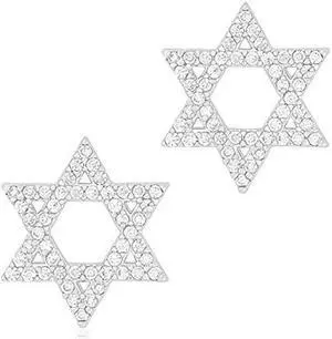 18k White Gold Plated Cubic Zirconia Hexagram Stud Earrings by ORROUS & CO