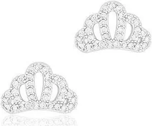 18k White Gold Plated Cubic Zirconia Crown Stud Earrings by ORROUS & CO