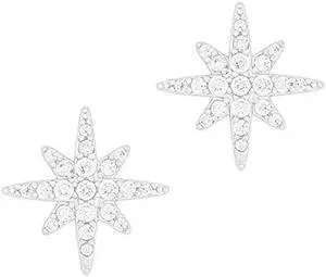 18k White Gold Plated Cubic Zirconia Compass Rose Stud Earrings by ORROUS & CO