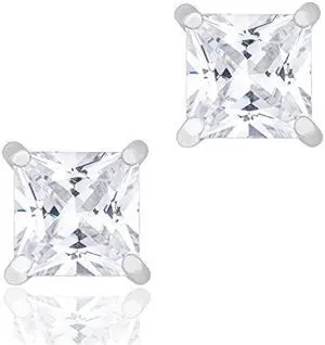 18k White Gold Plated Cubic Zirconia Princess Cut Unisex Solitaire Stud Earrings (2.00 carats) by Orrous & Co.