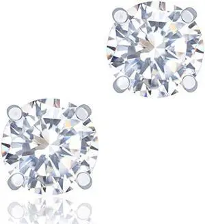 18k White Gold Plated Cubic Zirconia Round Cut Unisex Solitaire Stud Earrings (1.90 carats) by Orrous & Co.