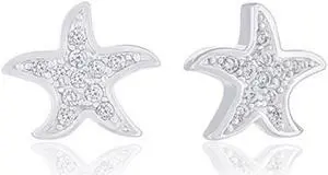 18k White Gold Plated Cubic Zirconia Starfish Stud Earrings by ORROUS & CO