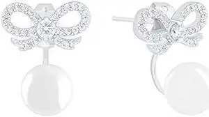 18k Gold Plated Robin Egg Blue Round Simulated Shell Pearl with Cubic Zirconia Bow Stud Earrings (8-8.5 mm)