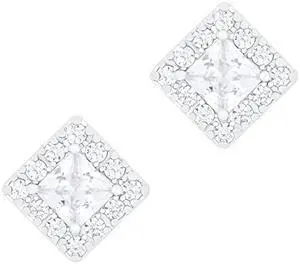 18k Gold Plated Solitaire Cubic Zirconia Square Stud Earrings (1.00 carats)