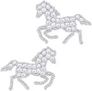 18k White Gold Plated Cubic Zirconia Horse Stud Earrings by ORROUS & CO
