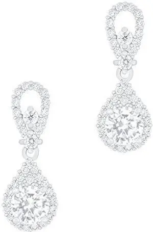 18k Gold Plated Solitaire Cubic Zirconia Accent Halo Drop Earrings (0.95 carats)