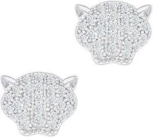 18k White Gold Plated Cubic Zirconia Panther Stud Earrings by Orrous & Co.