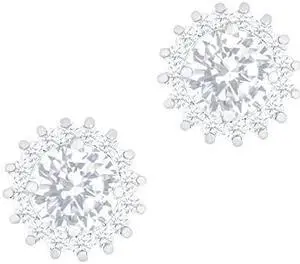 18k White Gold Plated Sunflower Solitaire Cubic Zirconia Halo Stud Earrings (3.50 carats)