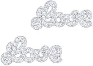 18k White Gold Plated Cubic Zirconia "Love" Stud Earrings by Orrous & Co.
