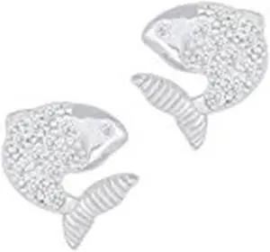 18k White Gold Plated Cubic Zirconia Fish Stud Earrings by Orrous & Co