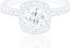18k White Gold Plated Cushion Halo Cubic Zirconia Engagement Ring Bridal Jewelry (1.90 Carats)