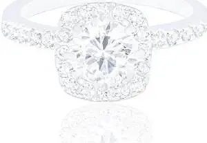 18k White Gold Plated Cushion Halo Cubic Zirconia Engagement Ring Bridal Jewelry (1.90 Carats)