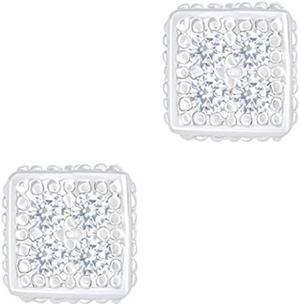 18k White Gold Plated Cubic Zirconia Ice Cube Dice Shape Unisex Stud Earrings by Orrous & Co.