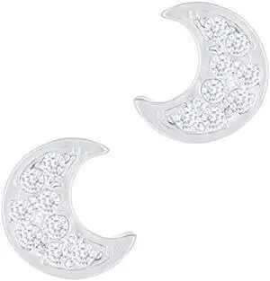 18k White Gold Plated Cubic Zirconia Moon Stud Earrings by Orrous & Co.